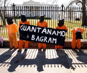 Protestors calling for the closing of U.S.detention facilities outside of the White House in Washington